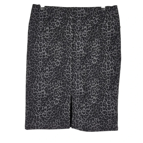 89th Madison Straight Pencil Skirt Black Gray Leopard Pull On Stretch Waist - Picture 2 of 3